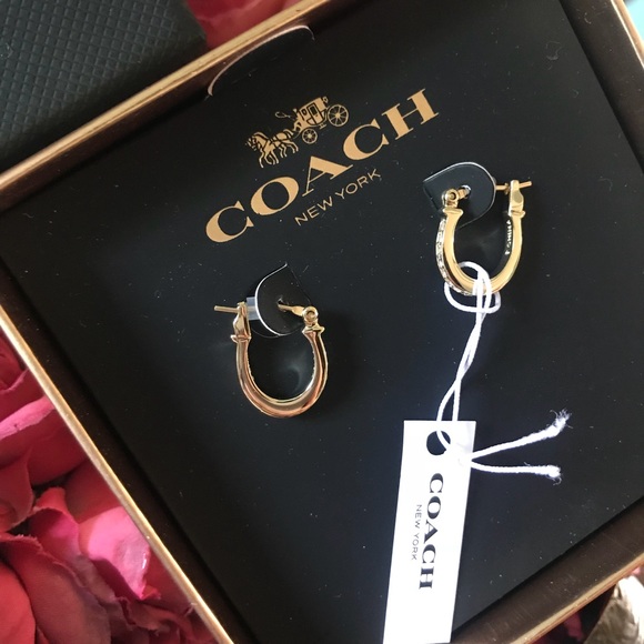 Coach Gold Color Pave Signature Huggie Earrings - Picture 1 of 4